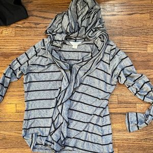 Christopher bank gray and black striped cardigan with hoodie